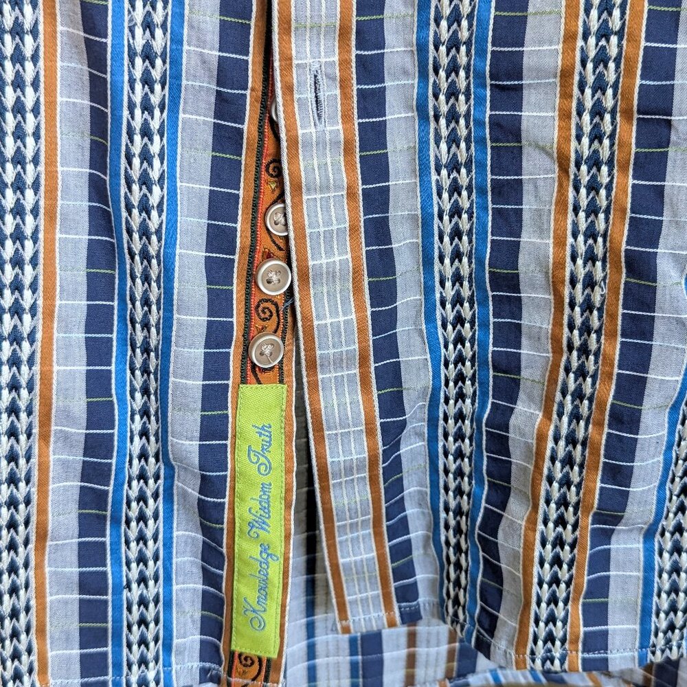 Robert Graham NWOT XL Navy & Burnt Orange Stripe Button Down Shirt Contrast Cuff - Picture 6 of 7